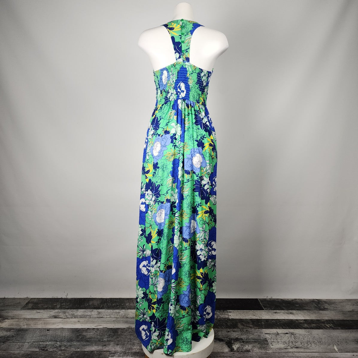 Japna Blue & Green Floral Summer Maxi Dress Size S