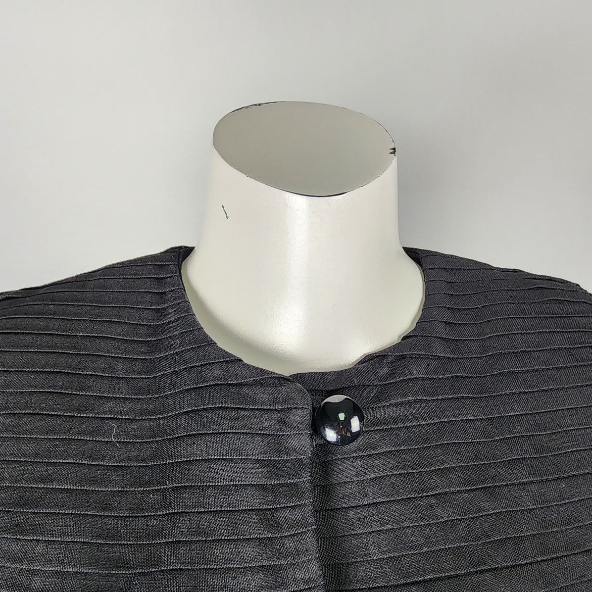 Vintage Richard Warren Bonwit Teller Black Linen Button Up Sheath Dress Size S