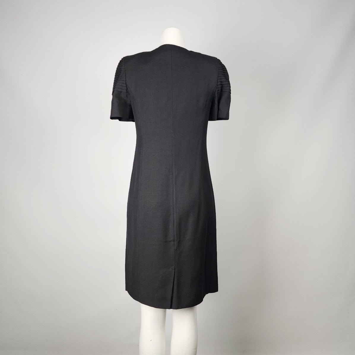 Vintage Richard Warren Bonwit Teller Black Linen Button Up Sheath Dress Size S