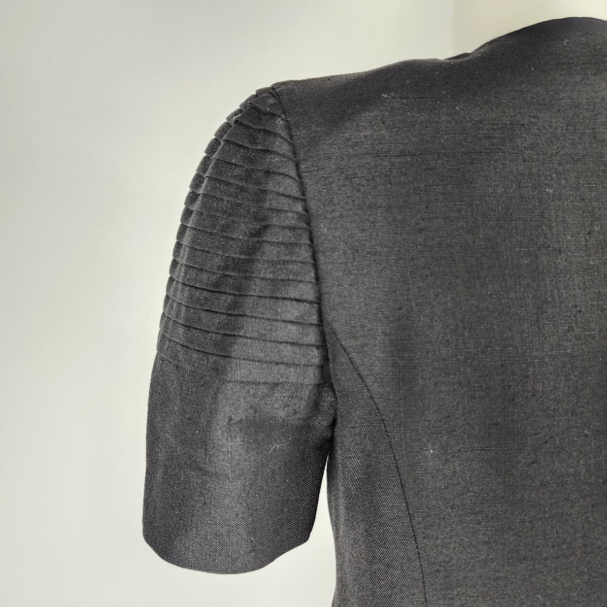 Vintage Richard Warren Bonwit Teller Black Linen Button Up Sheath Dress Size S