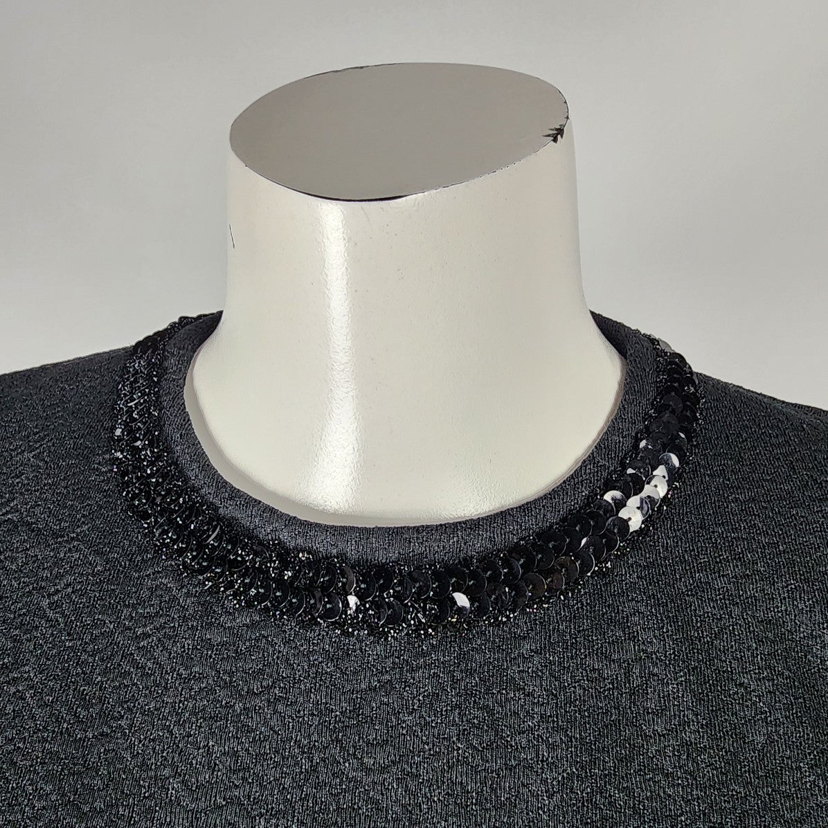 Vintage Black Sequined Detail Sheer Sleeves A Line Dress Size S
