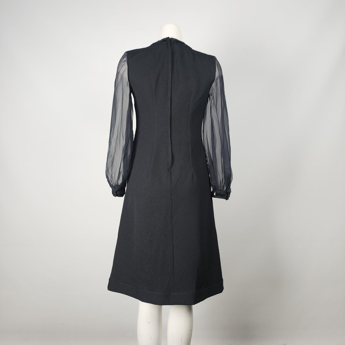 Vintage Black Sequined Detail Sheer Sleeves A Line Dress Size S