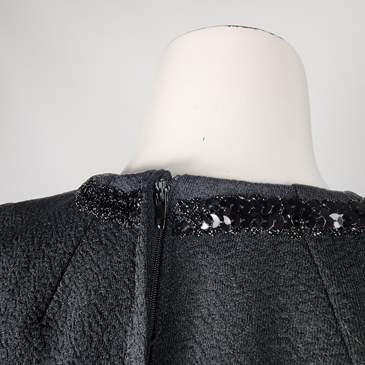 Vintage Black Sequined Detail Sheer Sleeves A Line Dress Size S