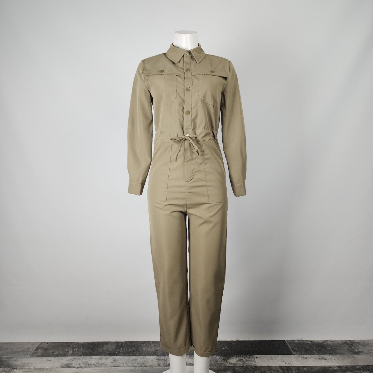 Fuyicheng Army Green Button Up Cropped Jumpsuit Size S – DYL Fashions