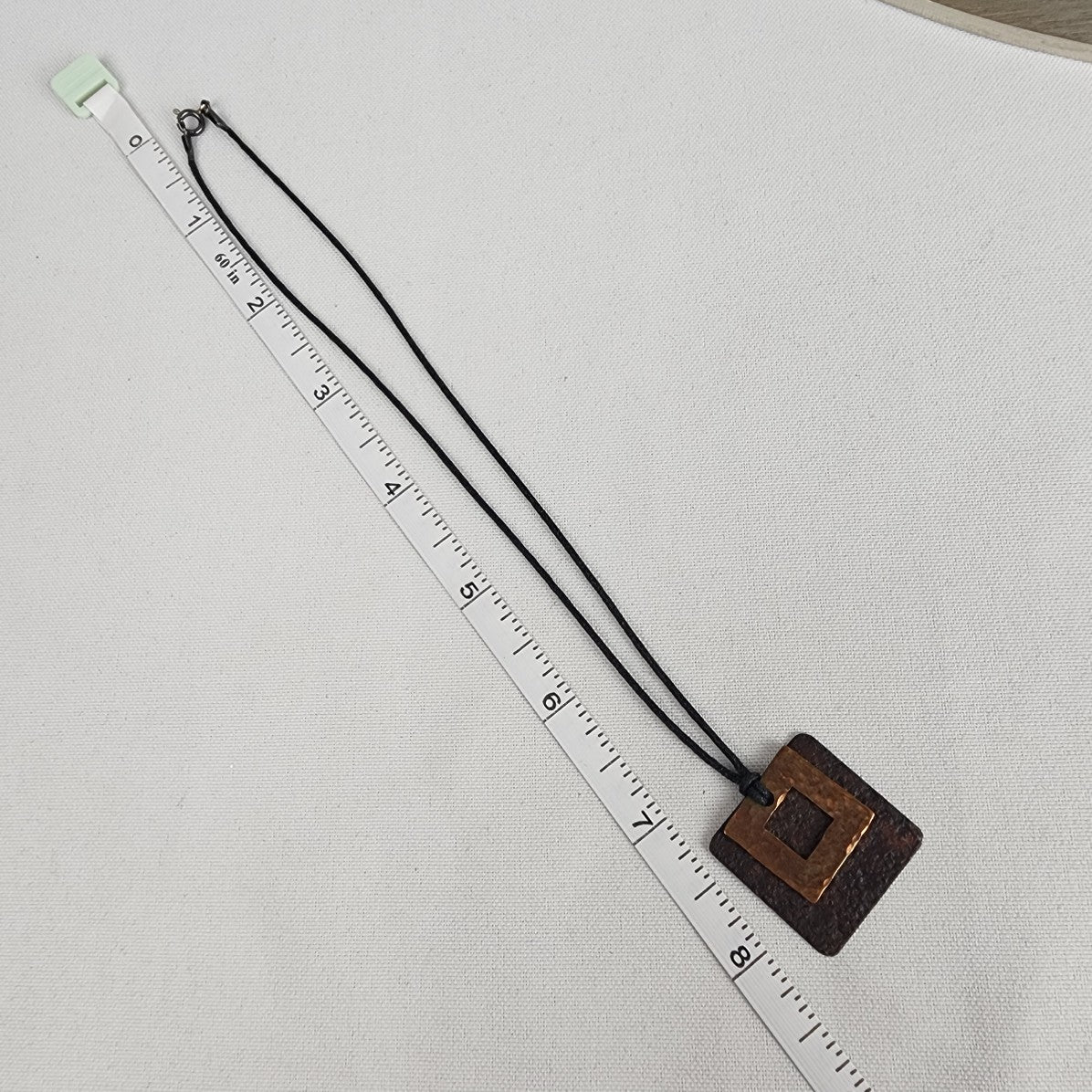 Hammered Copper Square Pendant Necklace 925 Clasp