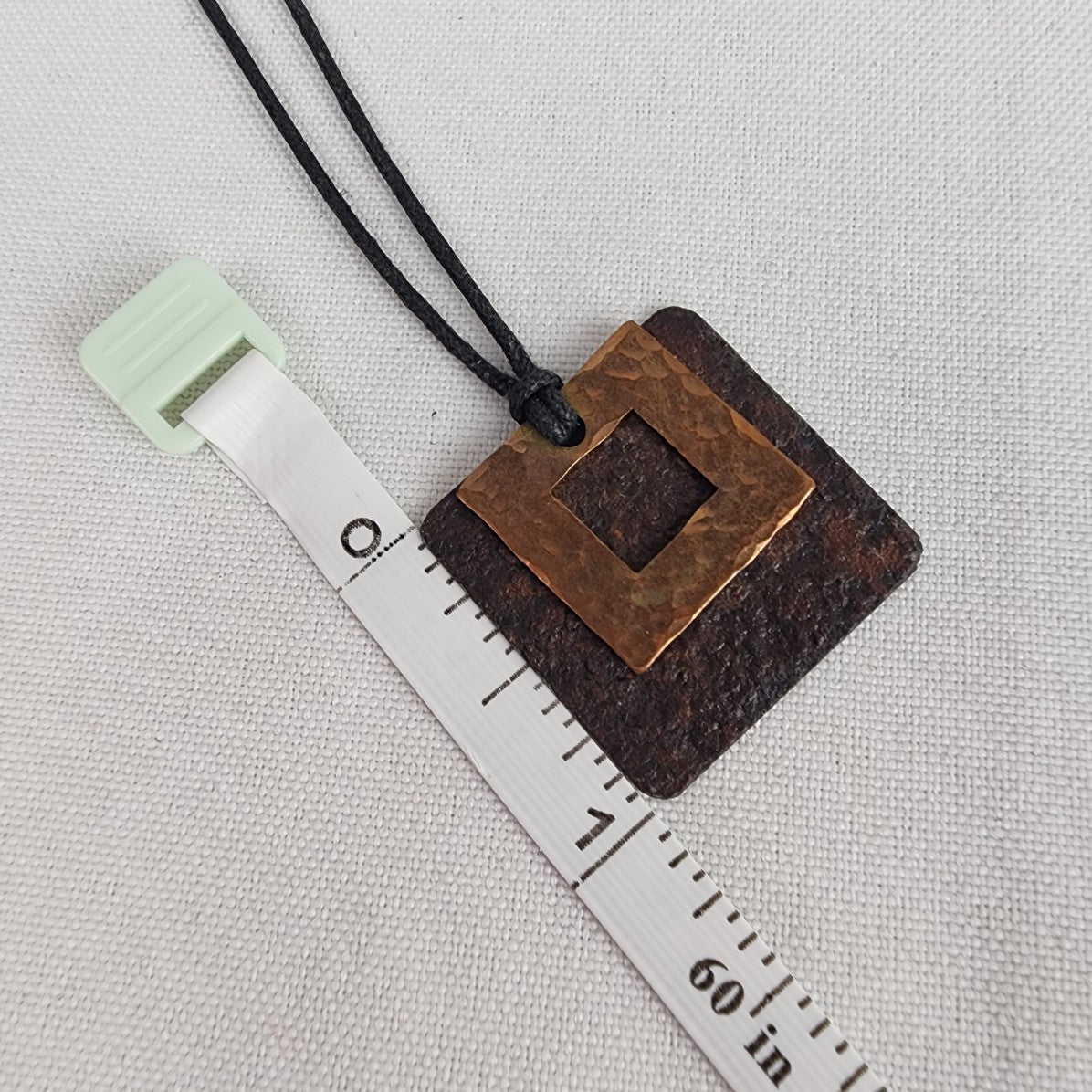 Hammered Copper Square Pendant Necklace 925 Clasp