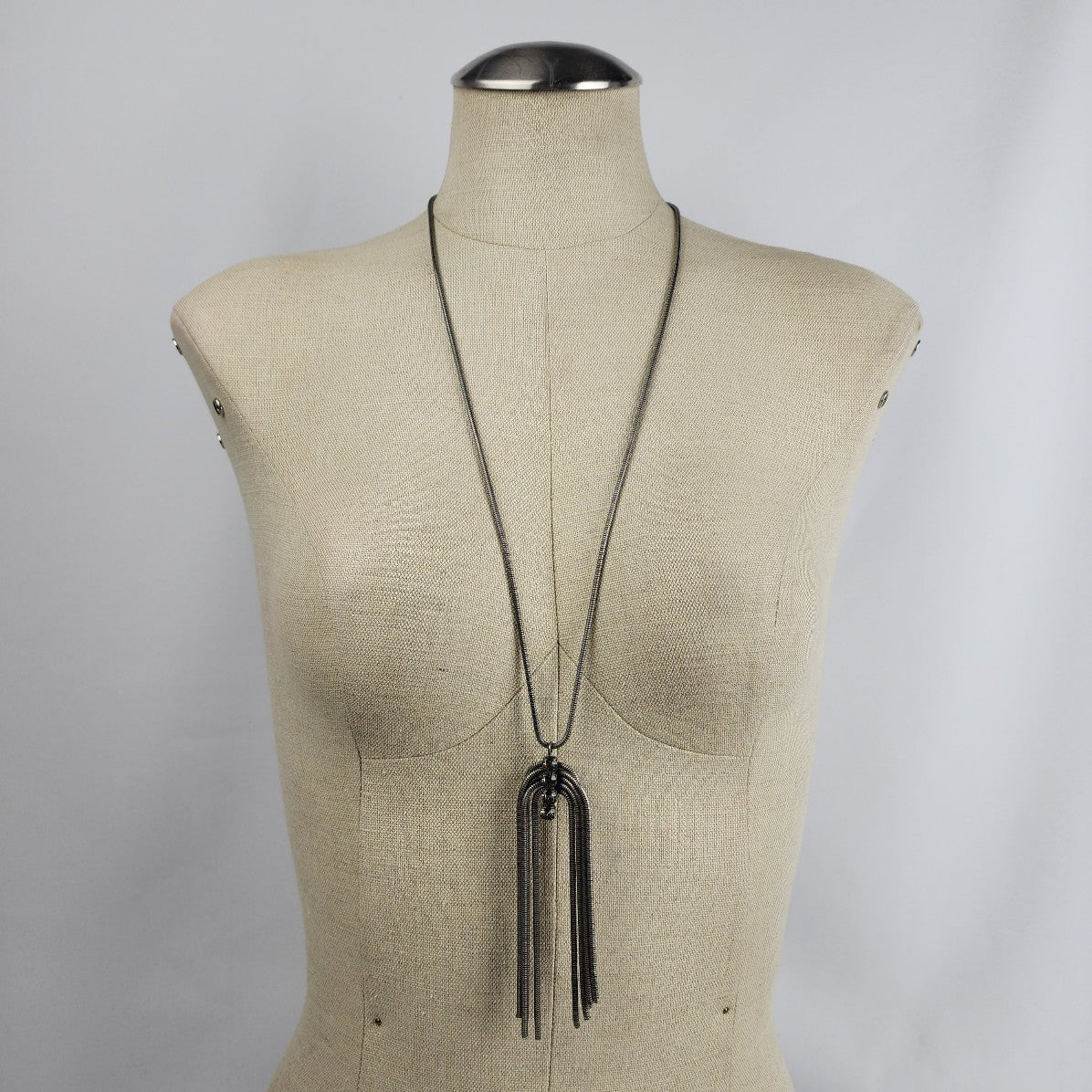 Kiem Antique Silver Rhinestone Long Chain Necklace & Earrings Set