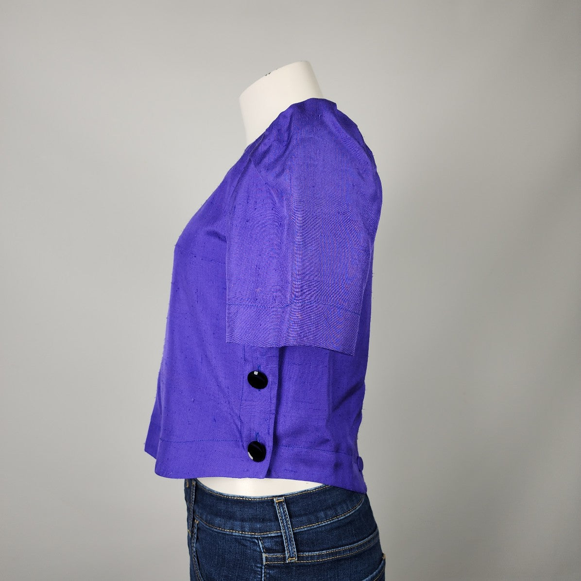 Vintage Doncaster Custom Blue Short Sleeve Button Back Blouse Top Size S