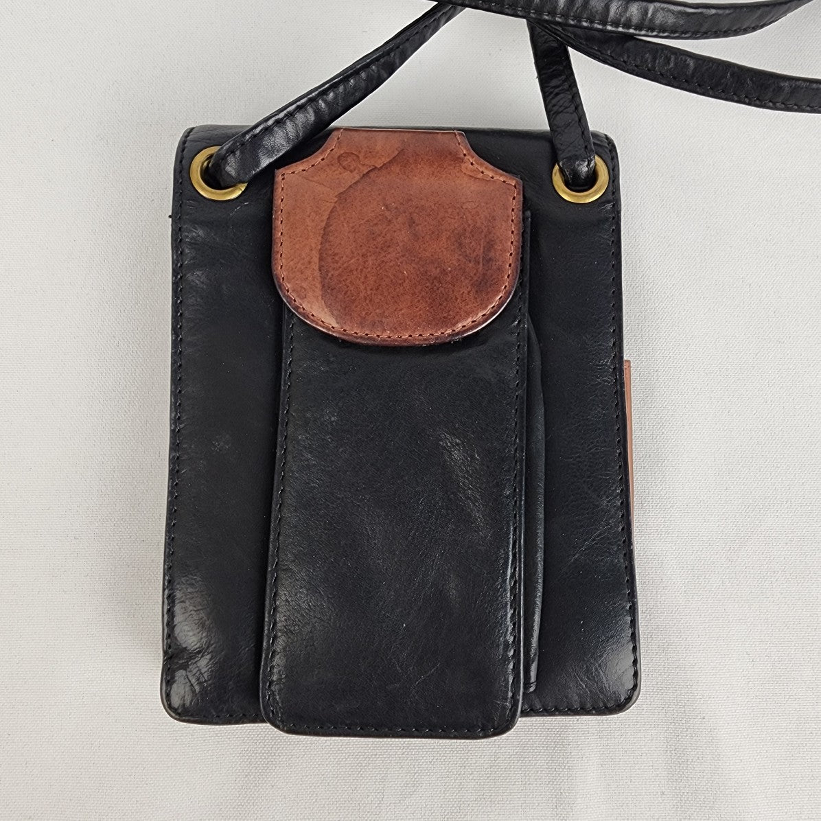 Black & Brown Leather Crossbody Wallet Purse