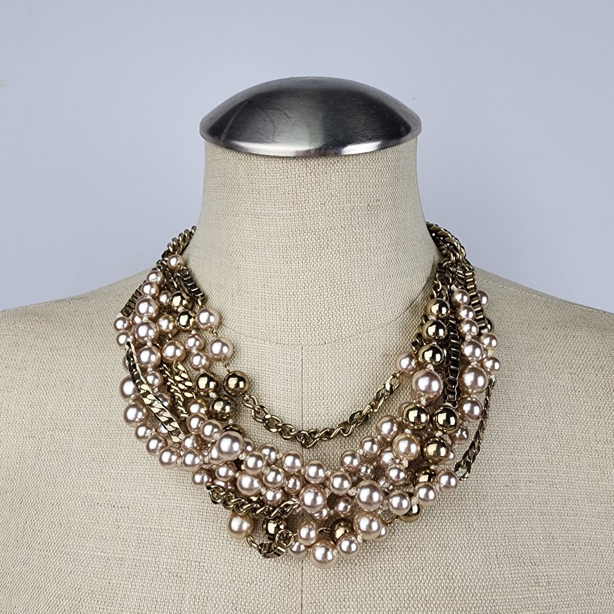 Stella & Dot Lucia Gold Chain Cream Faux Pearl Statement Necklace