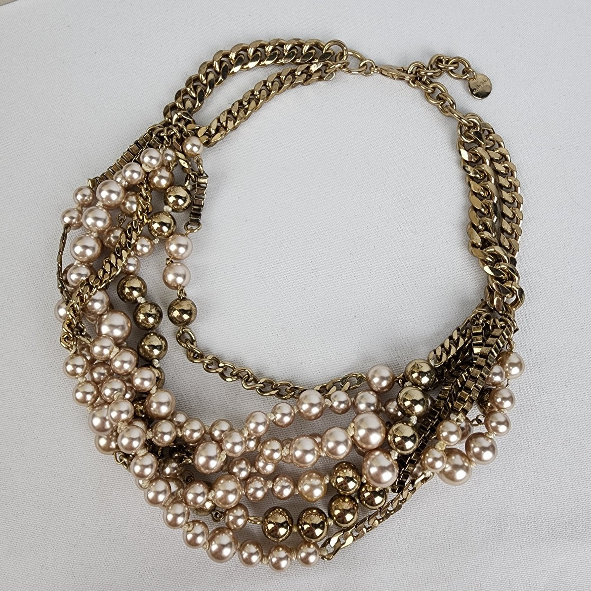 Stella & Dot Lucia Gold Chain Cream Faux Pearl Statement Necklace