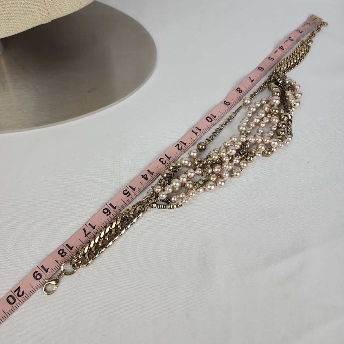 Stella & Dot Lucia Gold Chain Cream Faux Pearl Statement Necklace