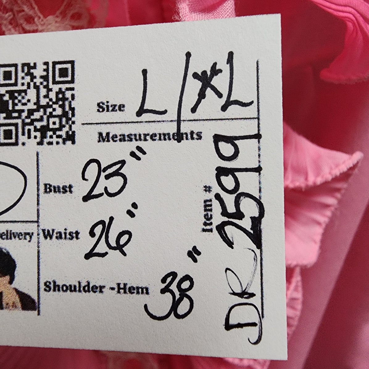 Vintage Dorsay Pink Ruffled Neckline Lingerie Dress Size L/XL