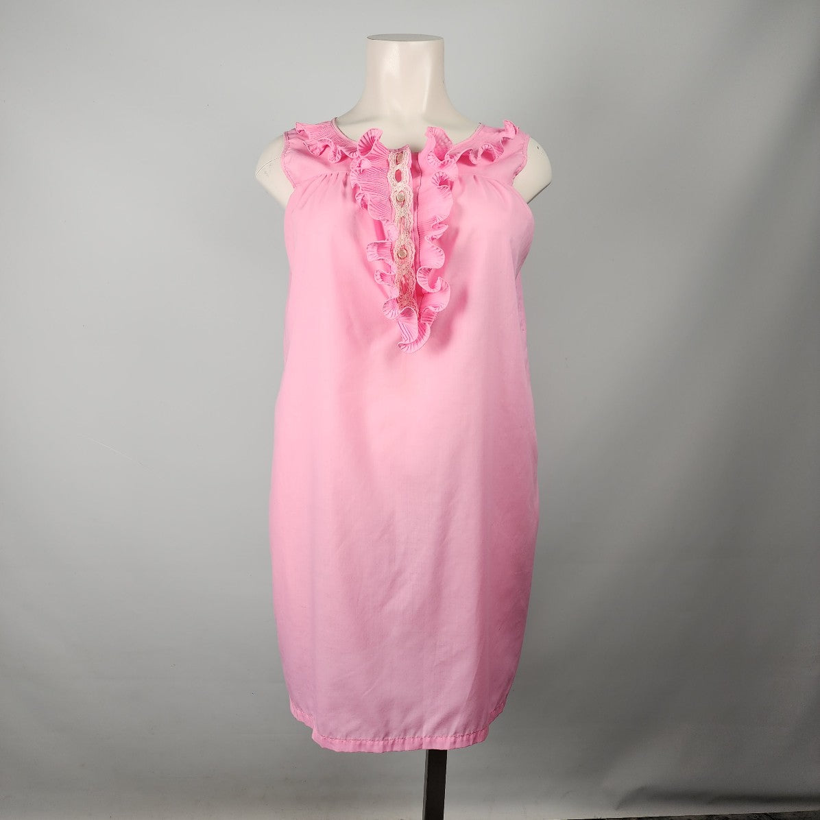 Vintage Dorsay Pink Ruffled Neckline Lingerie Dress Size L/XL