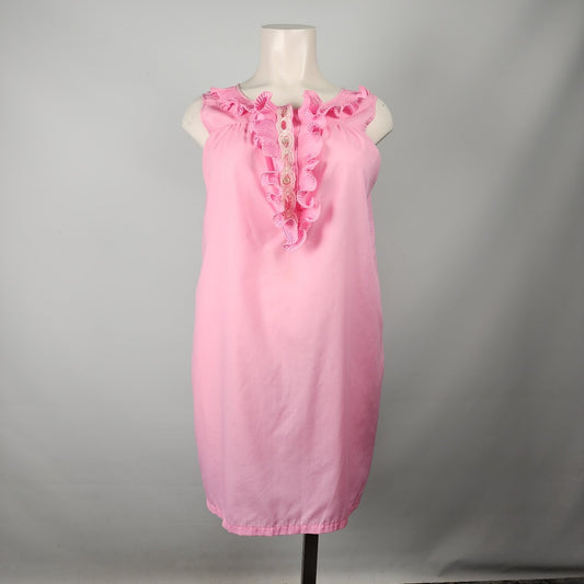 Vintage Dorsay Pink Ruffled Neckline Lingerie Dress Size L/XL