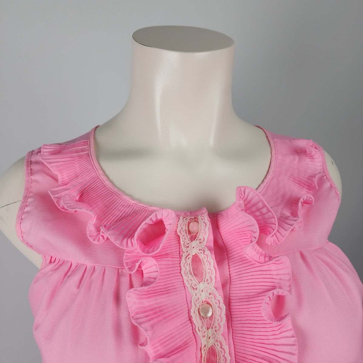 Vintage Dorsay Pink Ruffled Neckline Lingerie Dress Size L/XL
