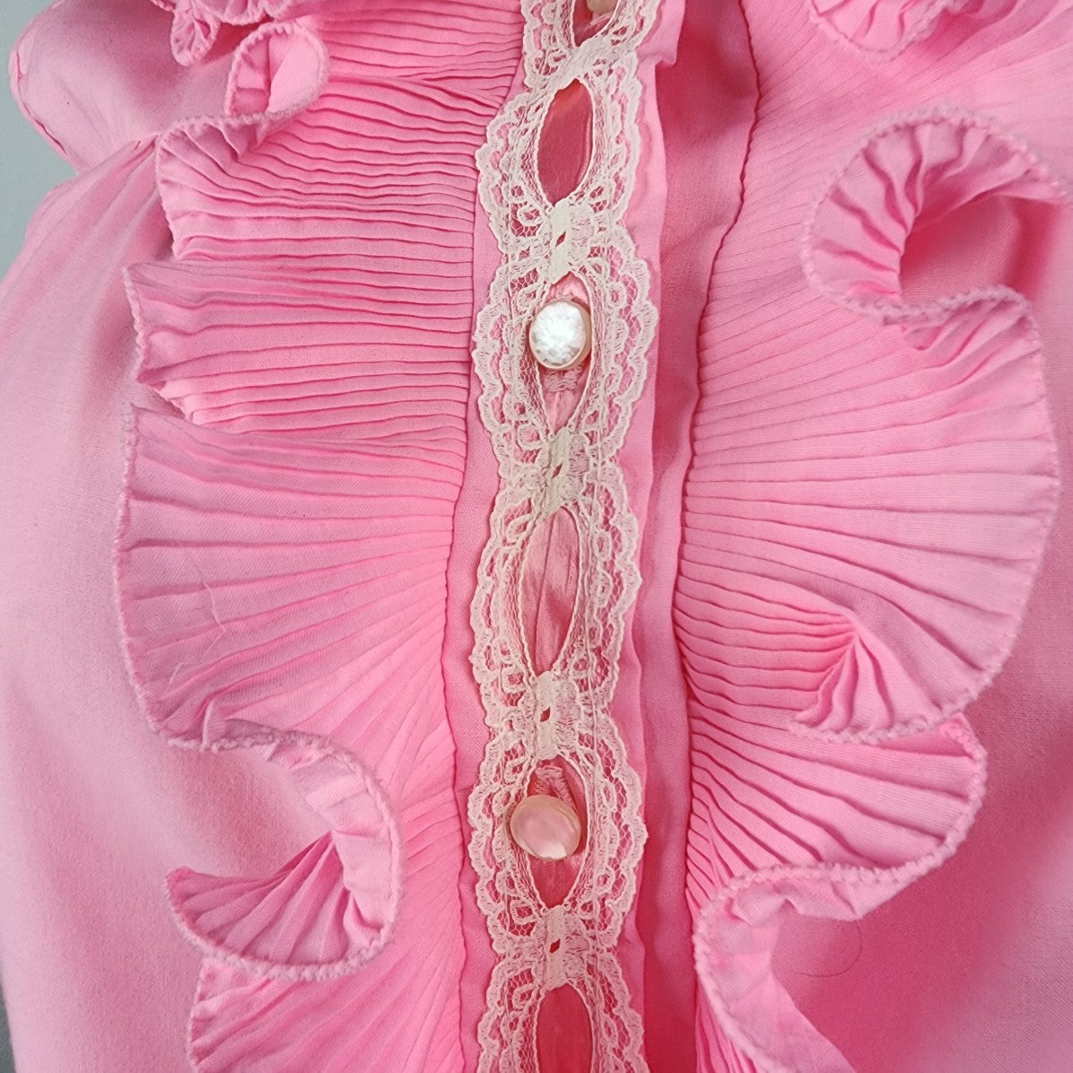 Vintage Dorsay Pink Ruffled Neckline Lingerie Dress Size L/XL