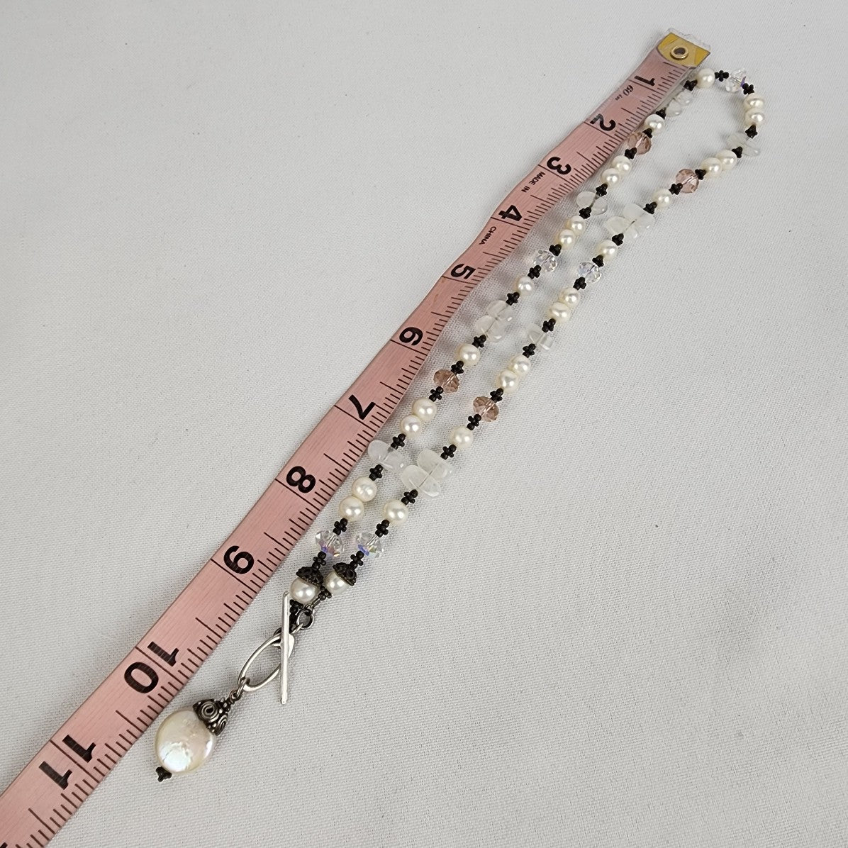 925 Sterling Silver Freshwater Pearl Quartz Beaded Toggle Necklace