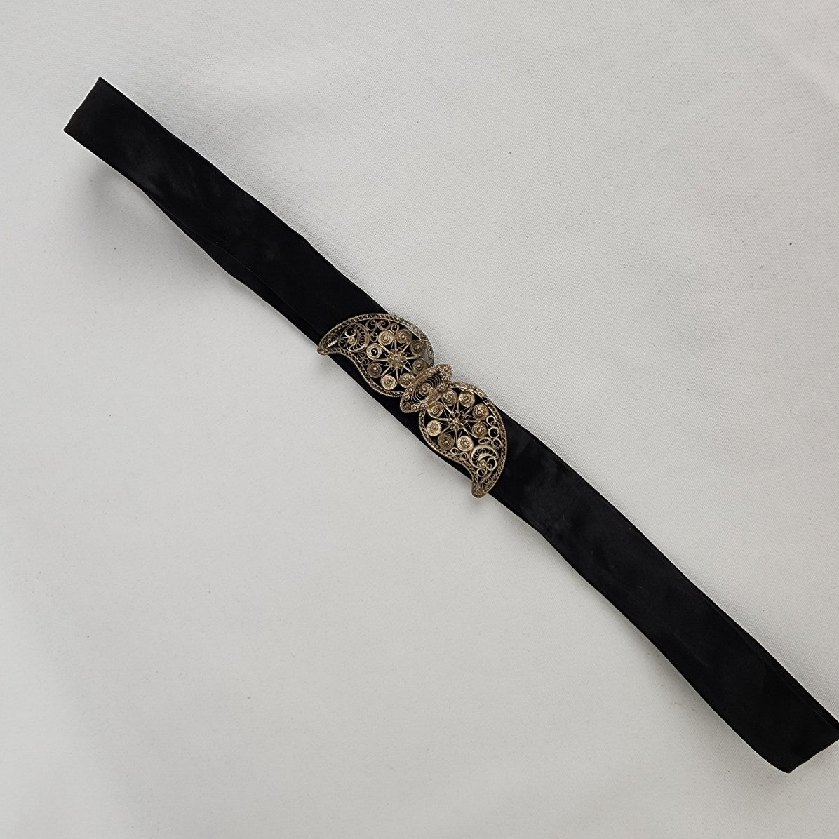 Vintage Satin Silver Buckle Belt Size S
