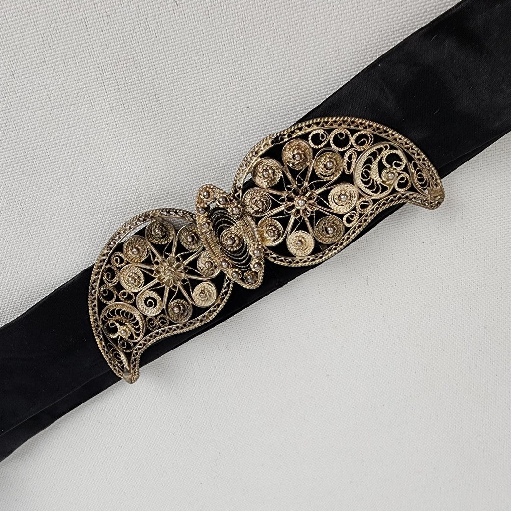 Vintage Satin Silver Buckle Belt Size S