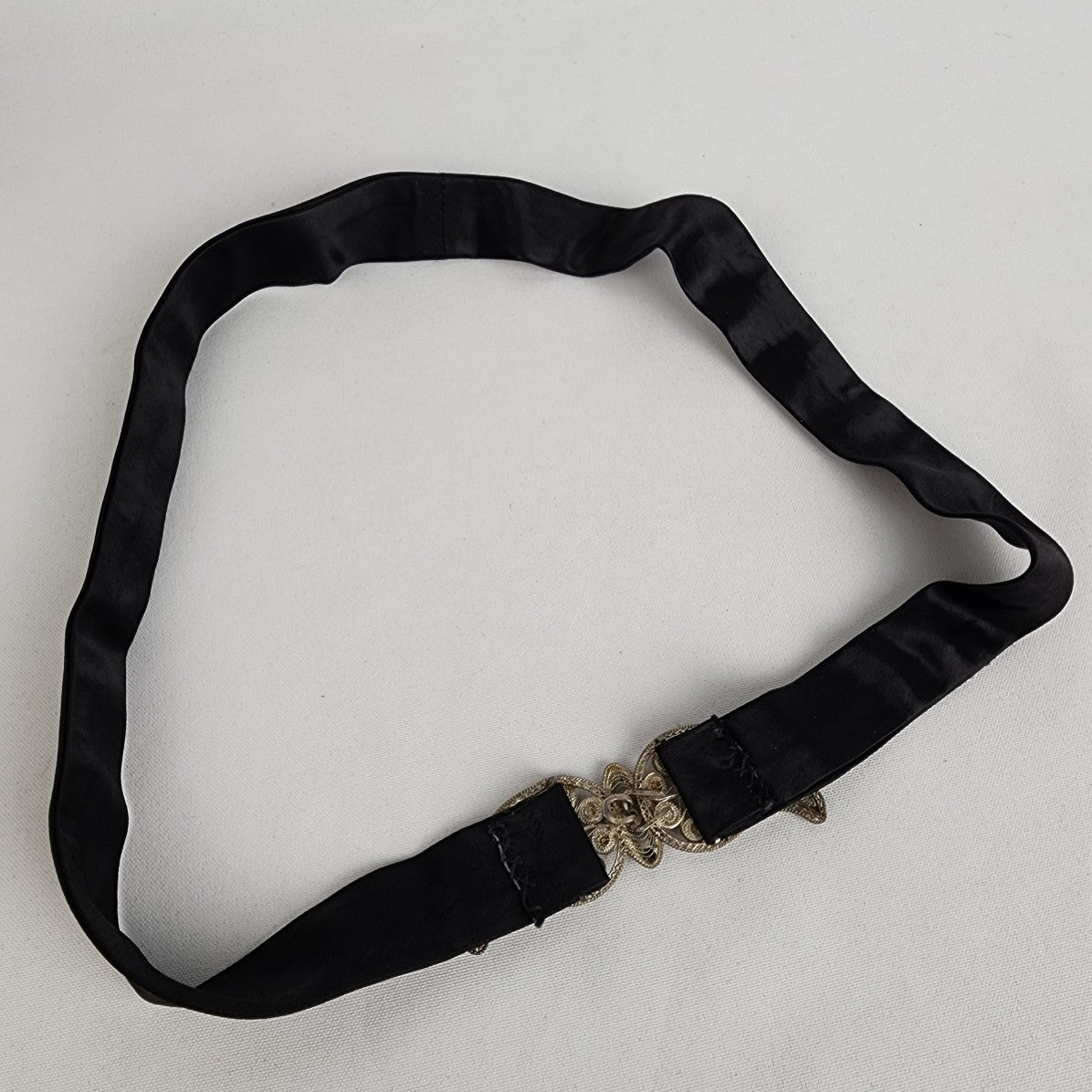 Vintage Satin Silver Buckle Belt Size S
