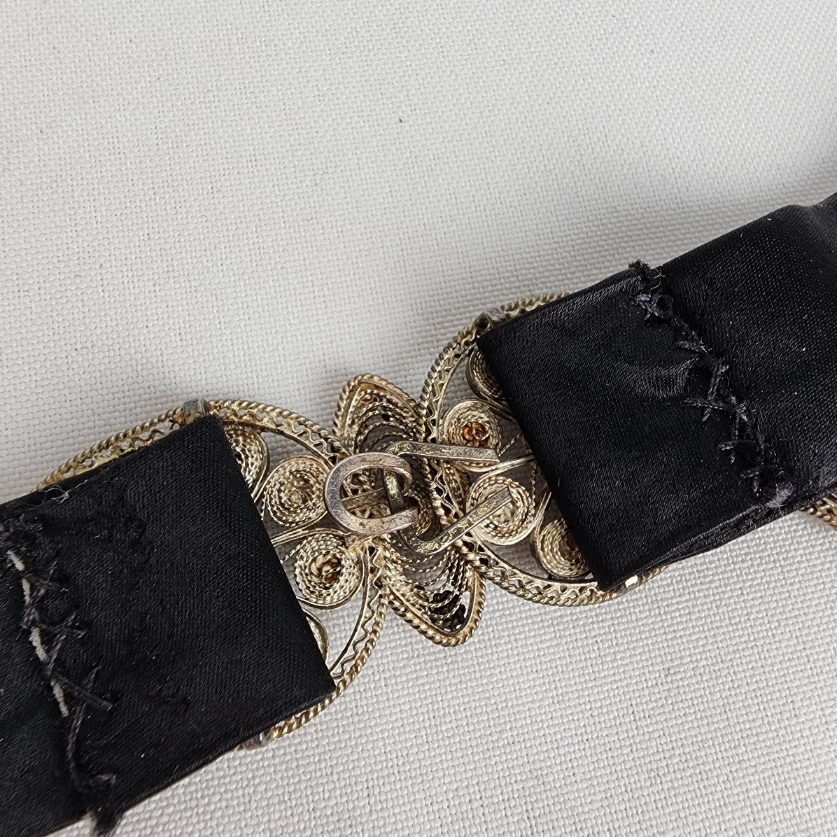 Vintage Satin Silver Buckle Belt Size S