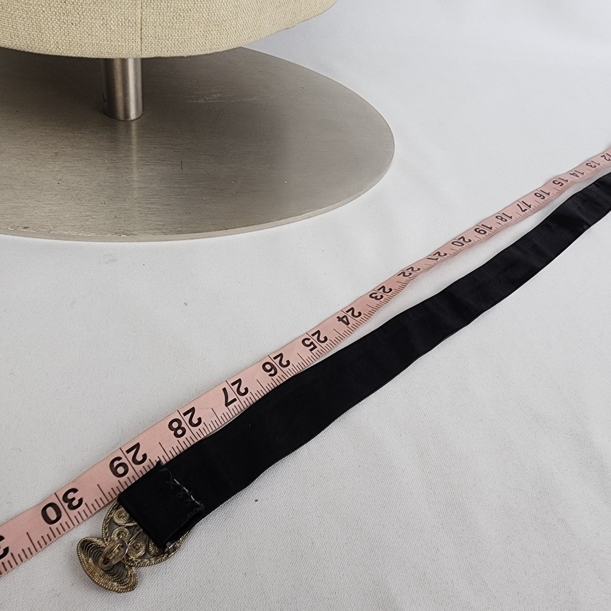 Vintage Satin Silver Buckle Belt Size S
