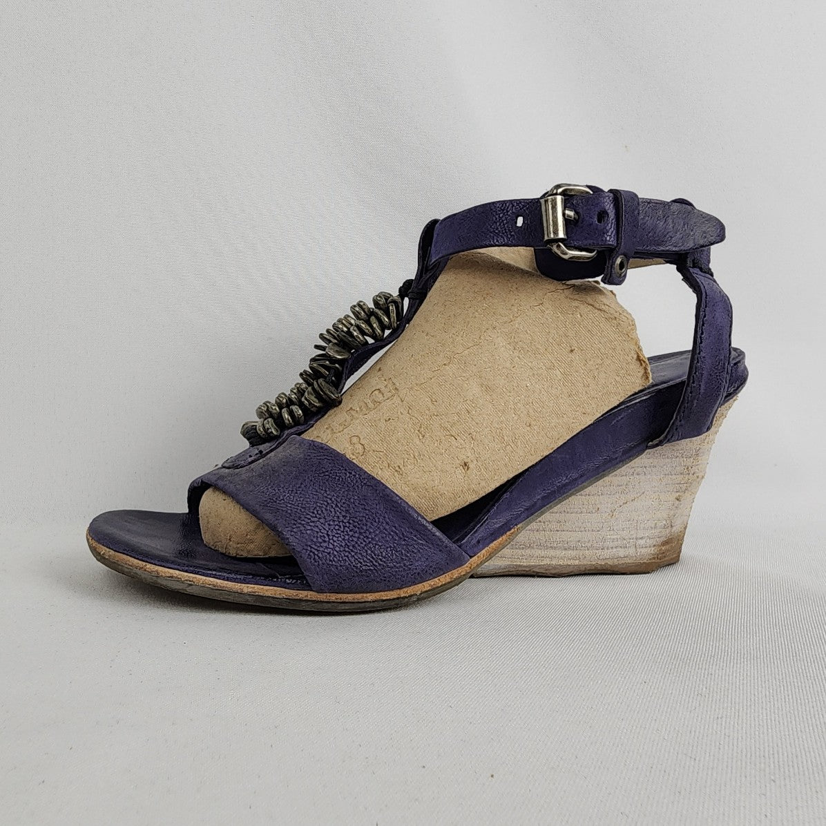 AS98 Violet Purple Leather Wedge Heel Sandals Size 8