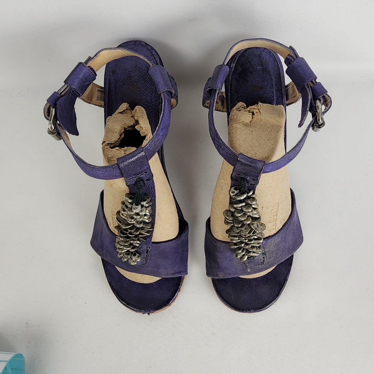 AS98 Violet Purple Leather Wedge Heel Sandals Size 8