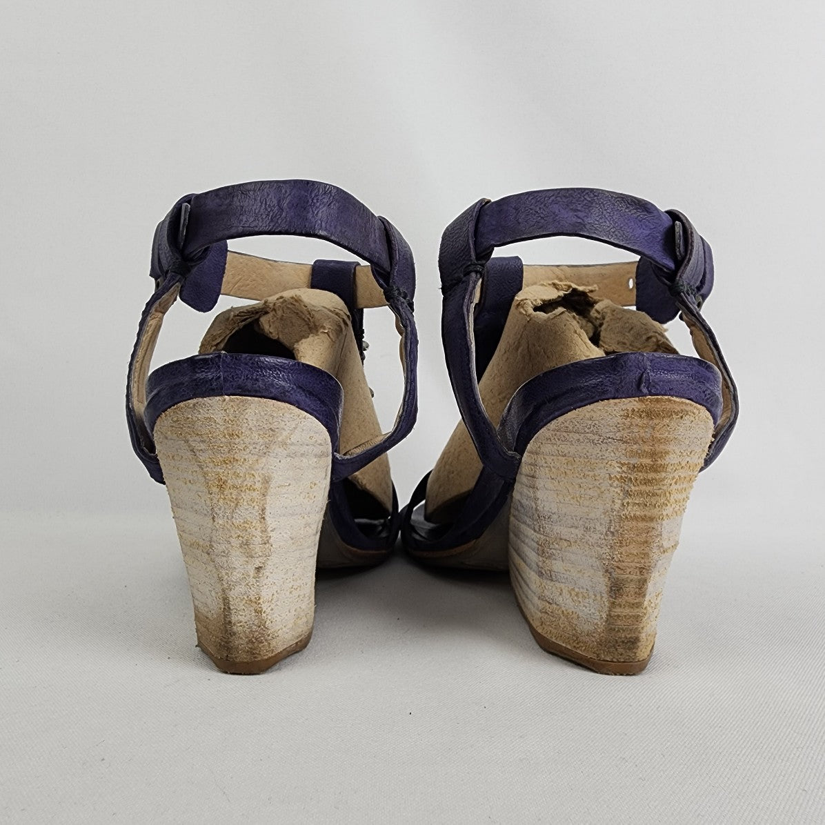AS98 Violet Purple Leather Wedge Heel Sandals Size 8
