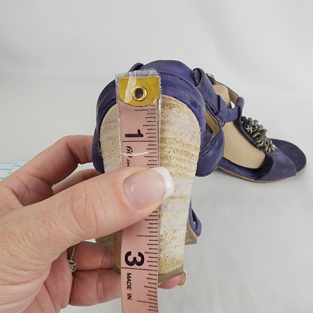 AS98 Violet Purple Leather Wedge Heel Sandals Size 8