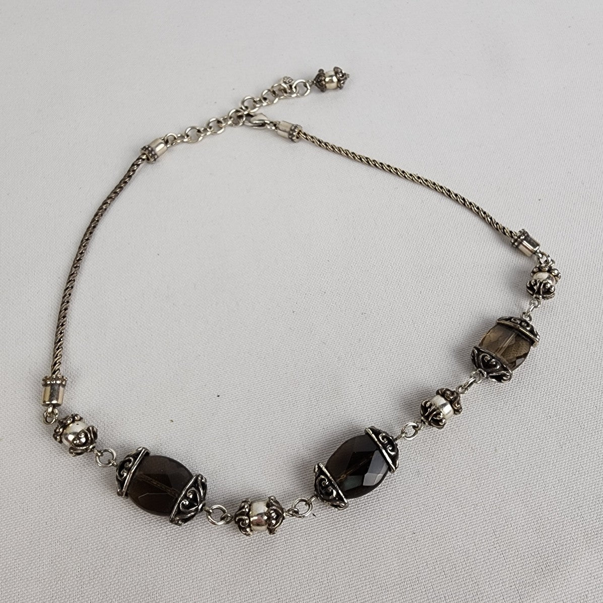 Brighton Smoky Glass Beaded Silver Chain Necklace
