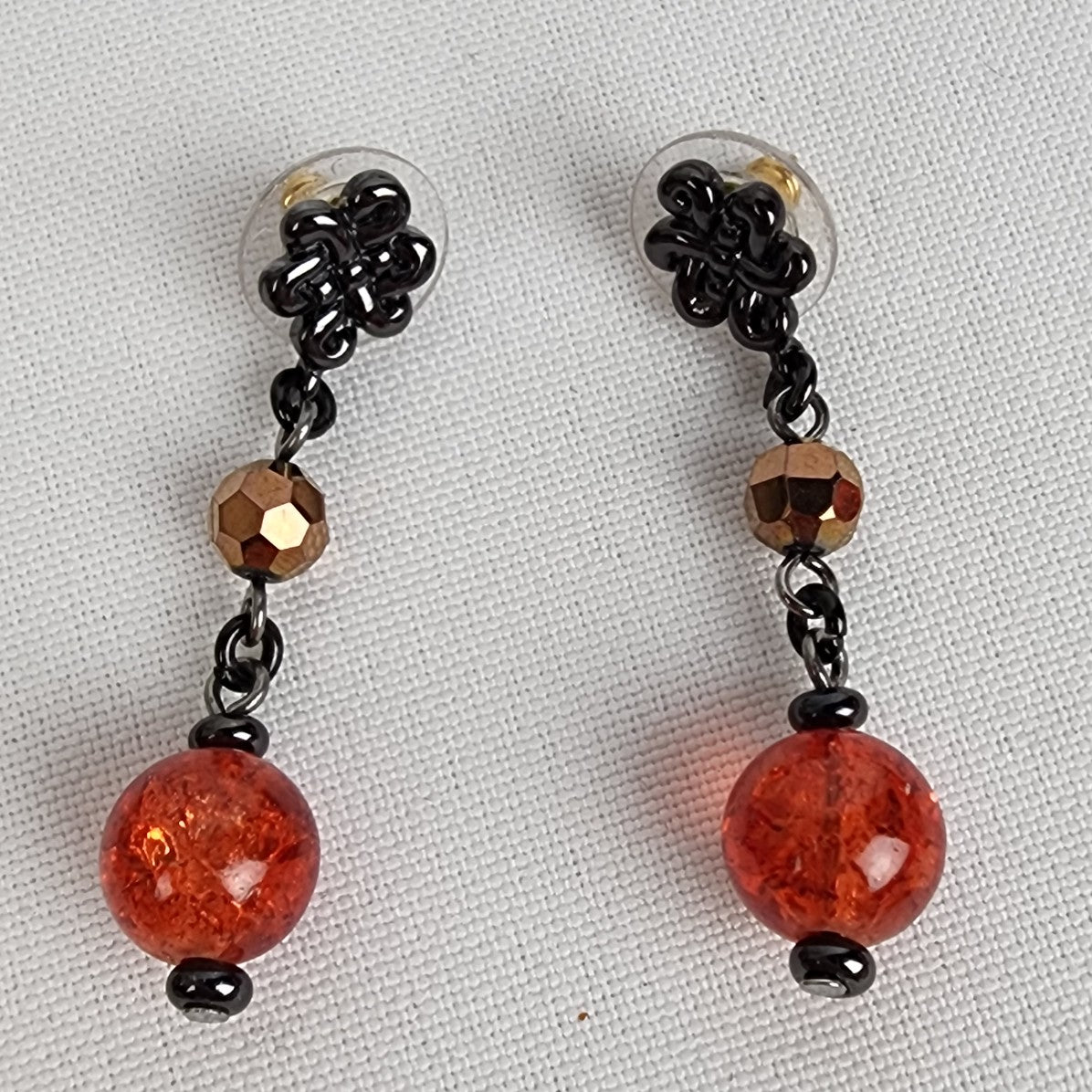 Red Glass Flower Pendant Chain Beaded Necklace & Earring Set