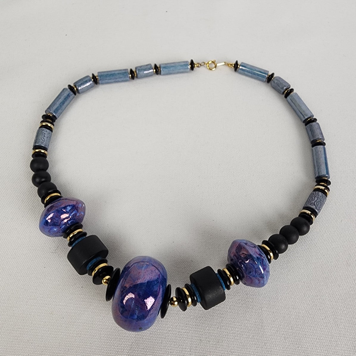 Vintage Blue Metallic Chunky Beaded Necklace