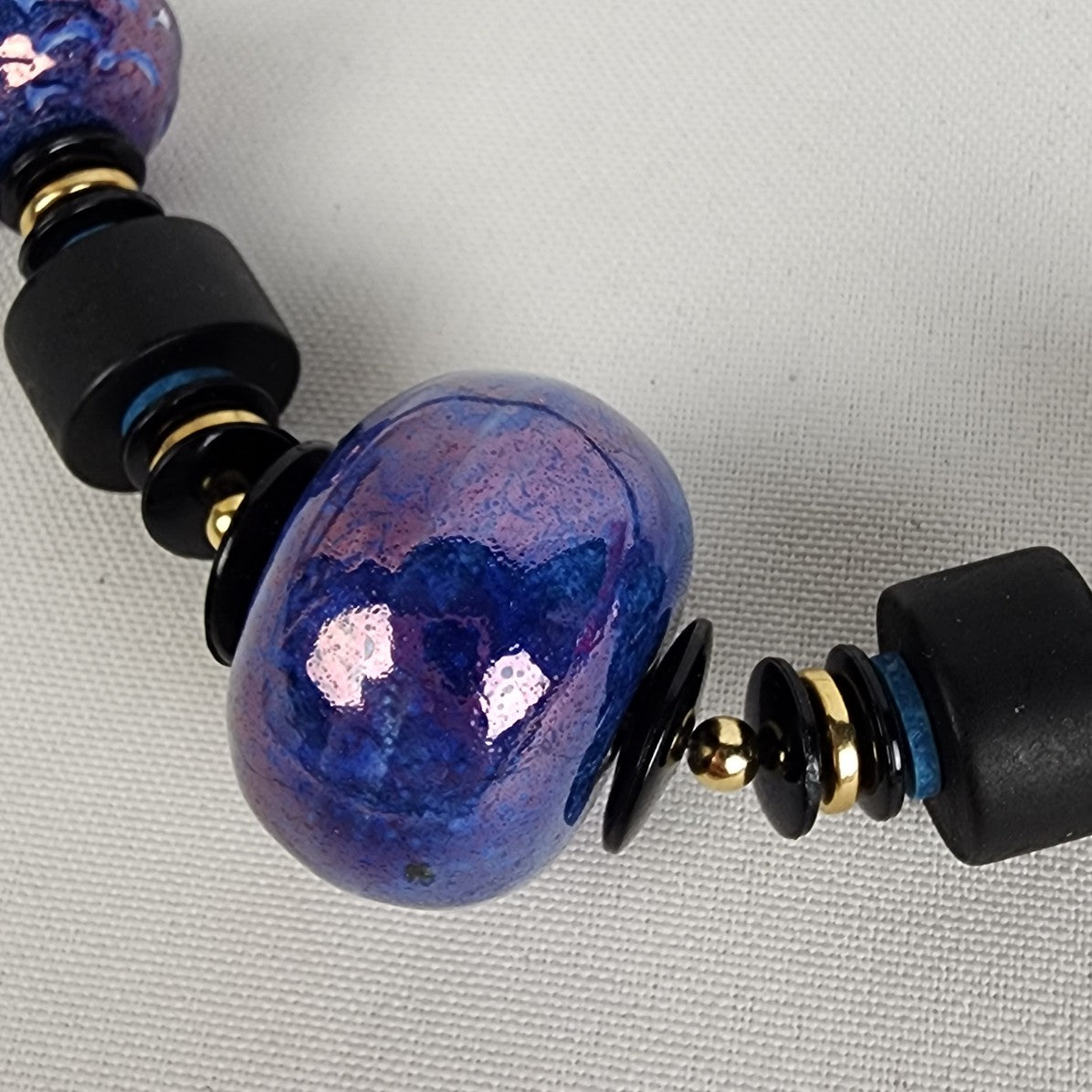 Vintage Blue Metallic Chunky Beaded Necklace