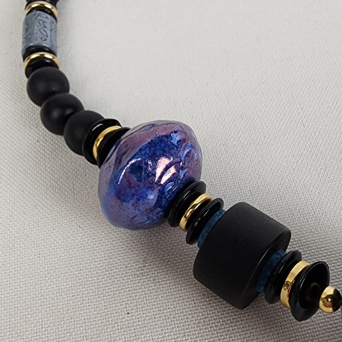 Vintage Blue Metallic Chunky Beaded Necklace