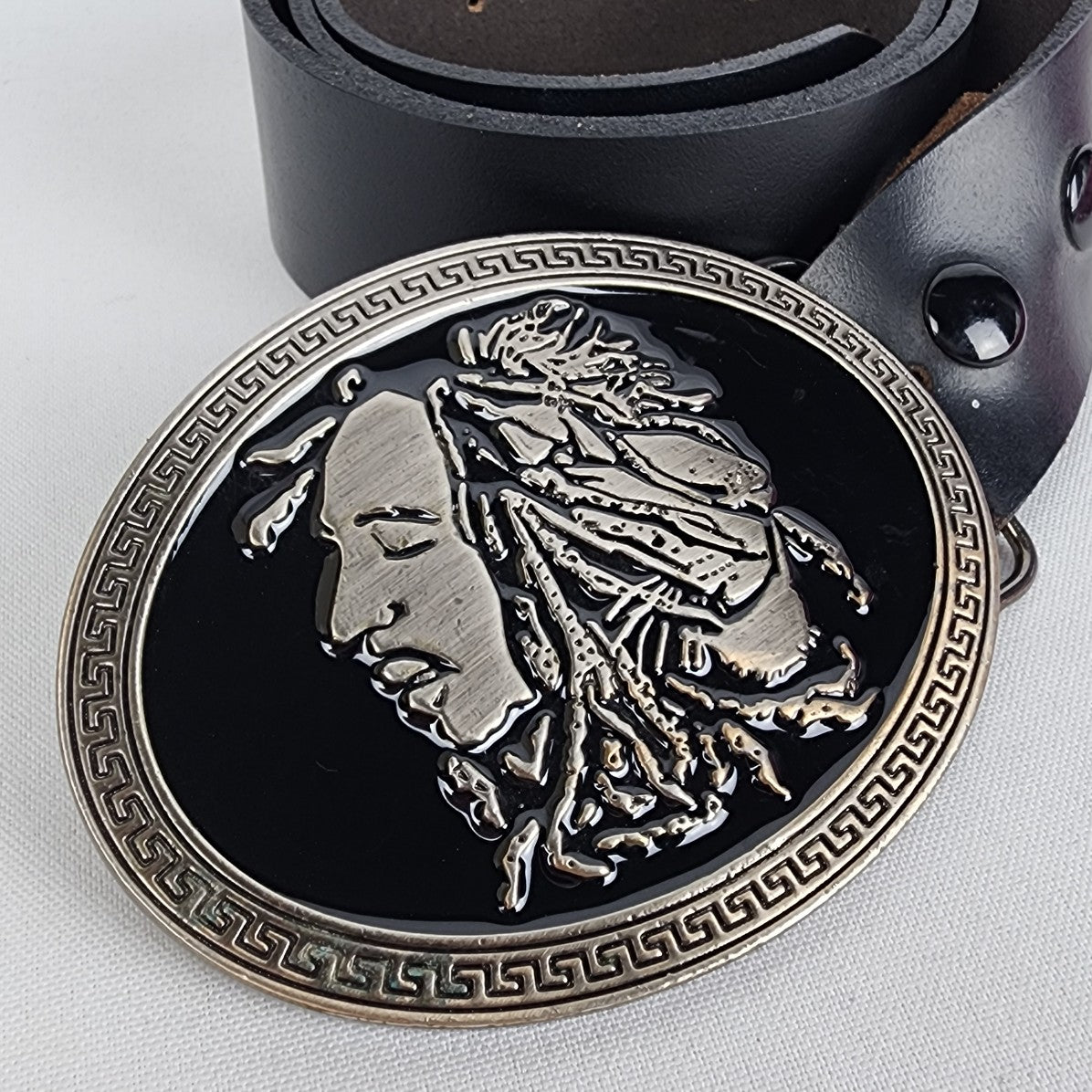 Black Leather Bob Marley Belt Size M/L
