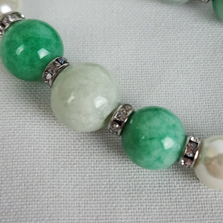 Faux Pearl Green Natural Stone Beaded Necklace Bracelet Set