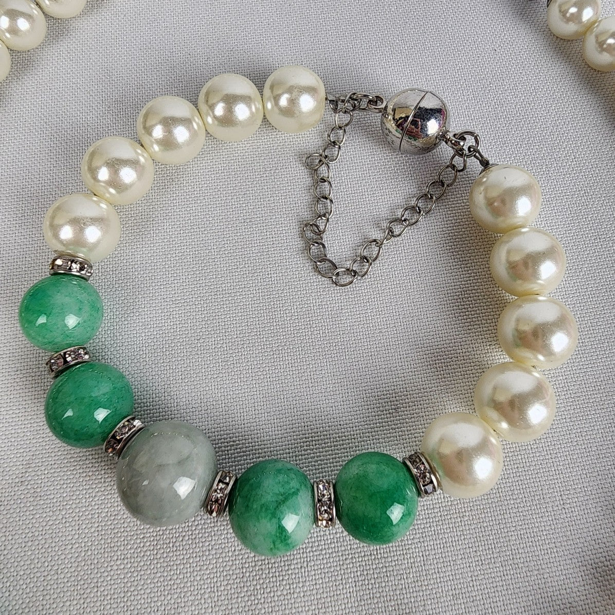 Faux Pearl Green Natural Stone Beaded Necklace Bracelet Set