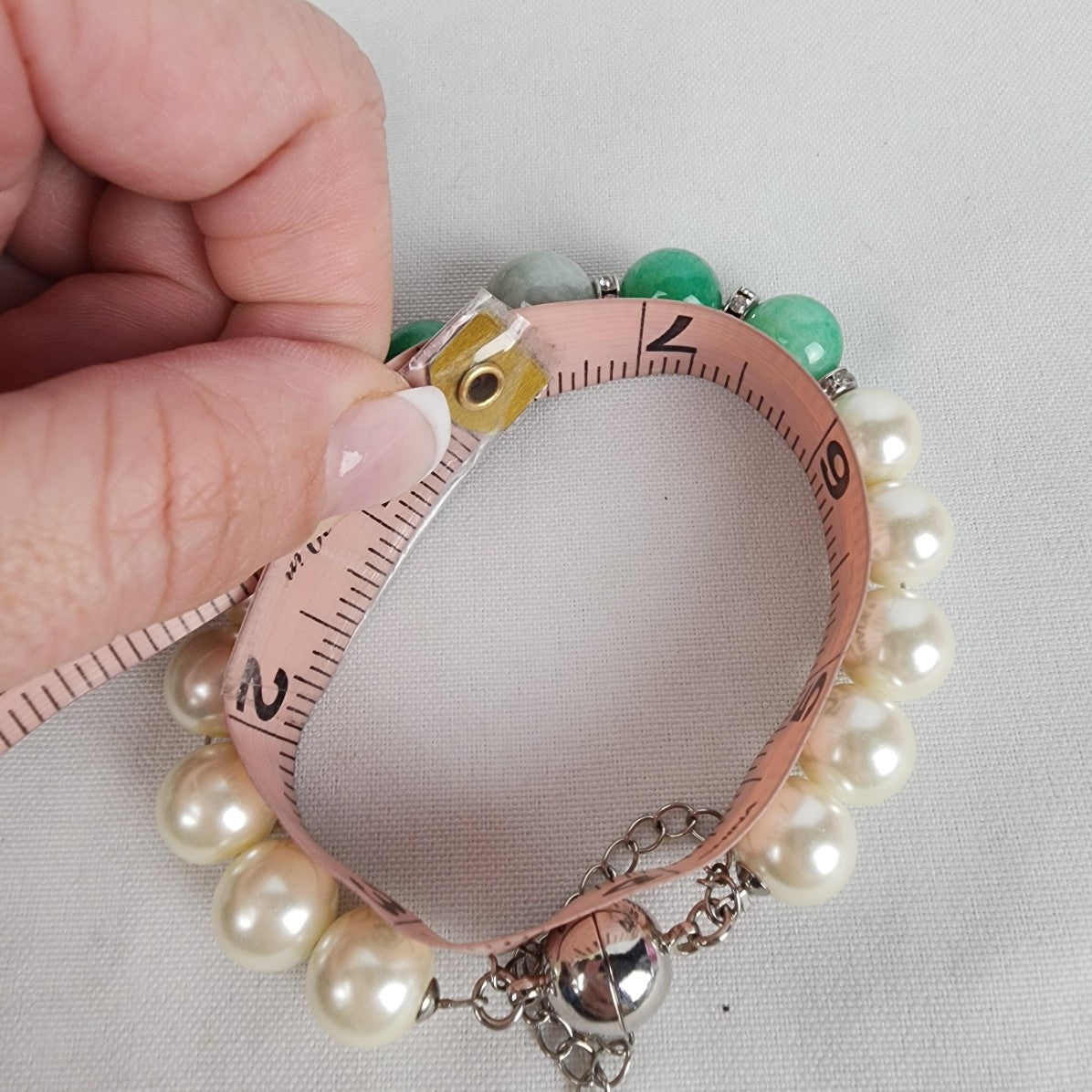 Faux Pearl Green Natural Stone Beaded Necklace Bracelet Set