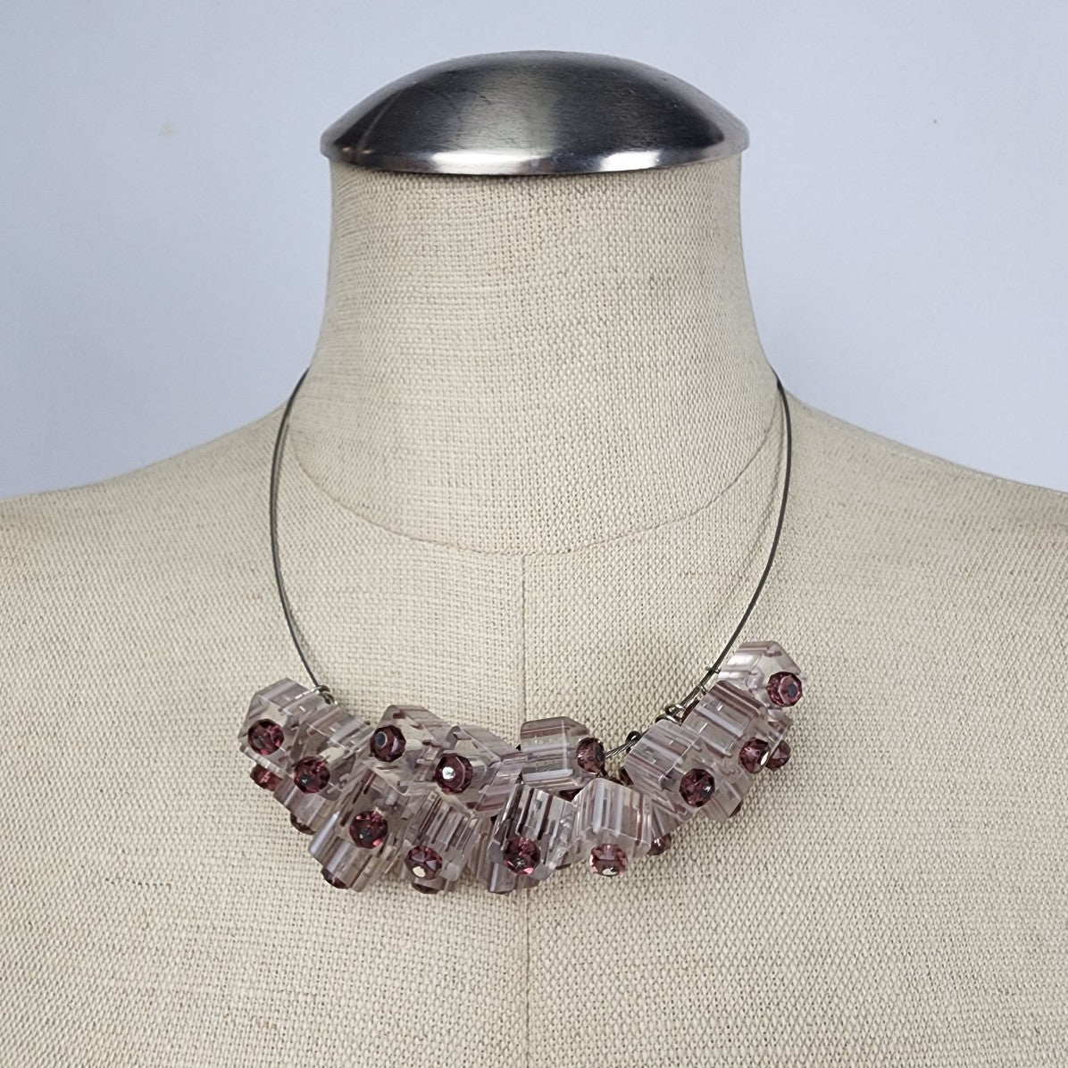 Purple Square Glass Beads Statement Necklace
