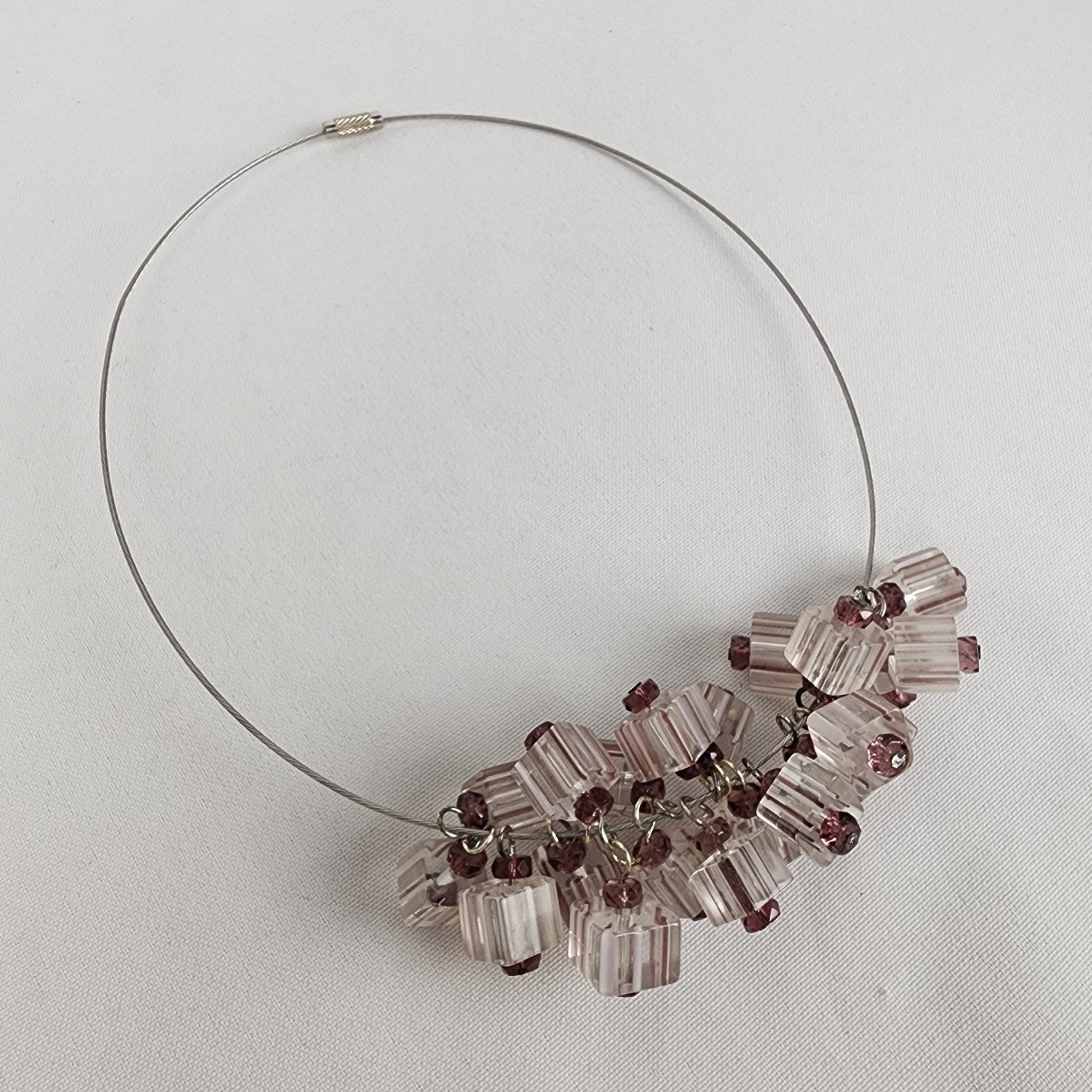 Purple Square Glass Beads Statement Necklace