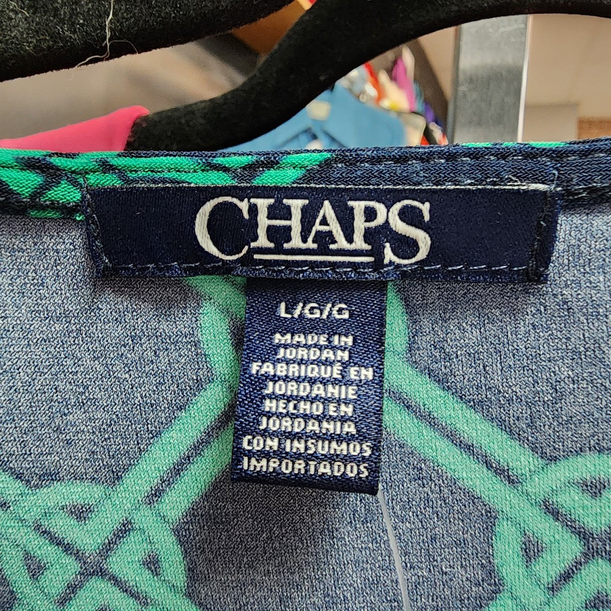 Chaps Navy & Green Faux Wrap Dress Size L