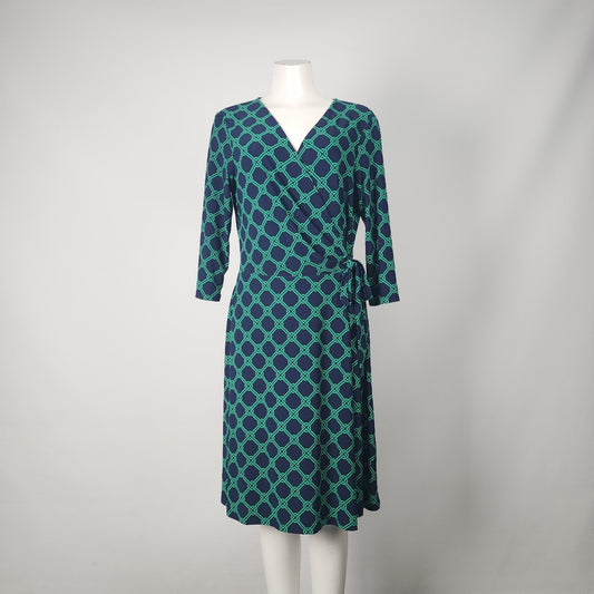 Chaps Navy & Green Faux Wrap Dress Size L
