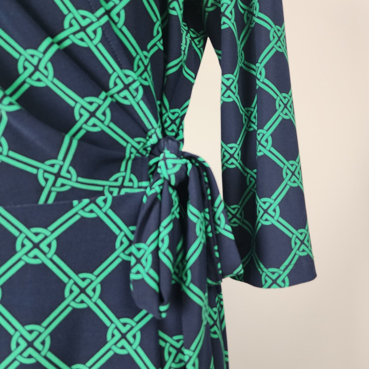 Chaps Navy & Green Faux Wrap Dress Size L