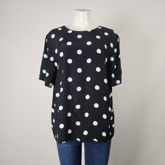 Vintage Black Polka Top Short Sleeve Top Size L