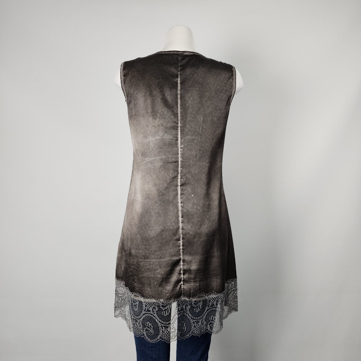 Poools Grey Satin Lace Bottom Sleeveless Tunic Top Size L