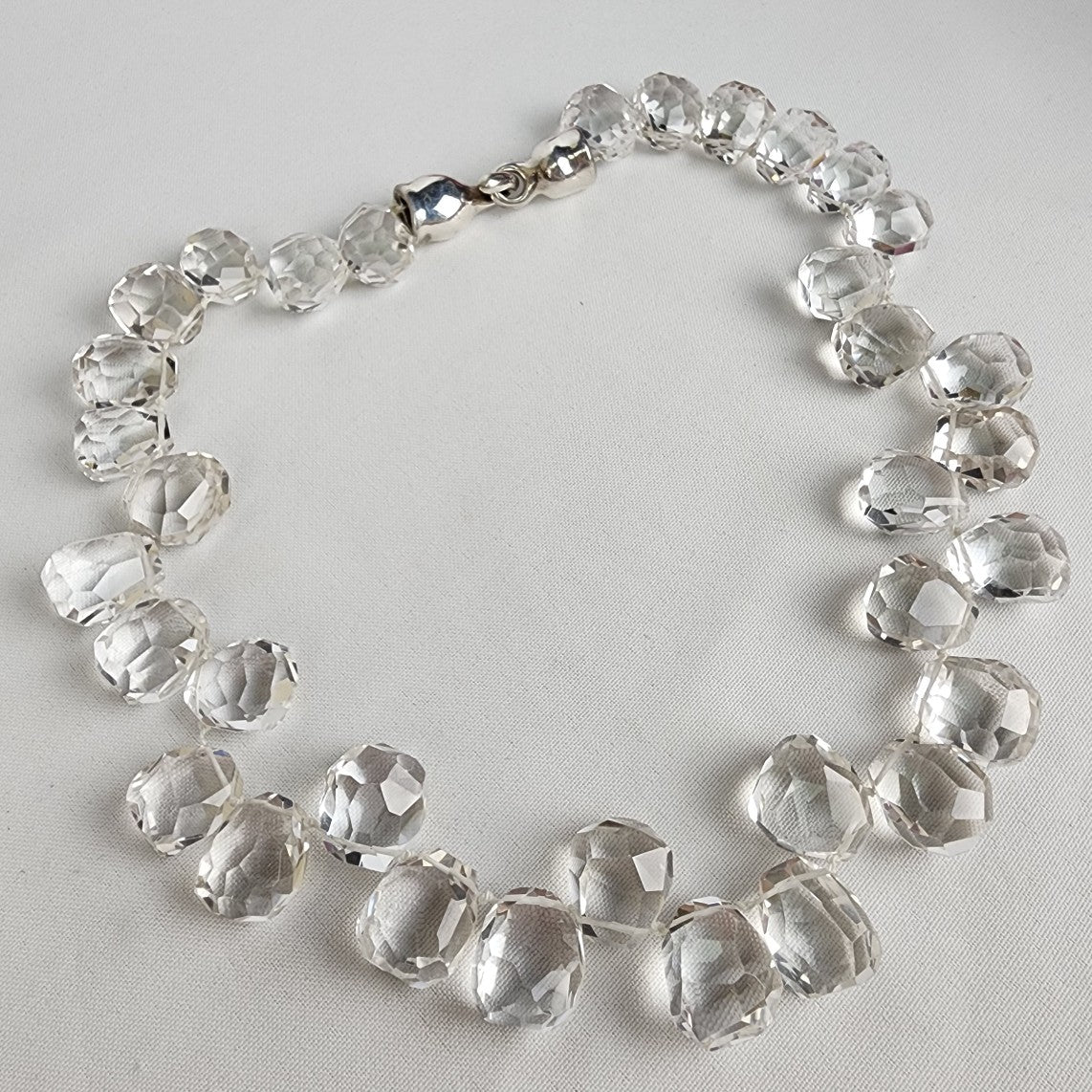 Cut Crystal Hand Knotted Sterling Silver Clasp Necklace