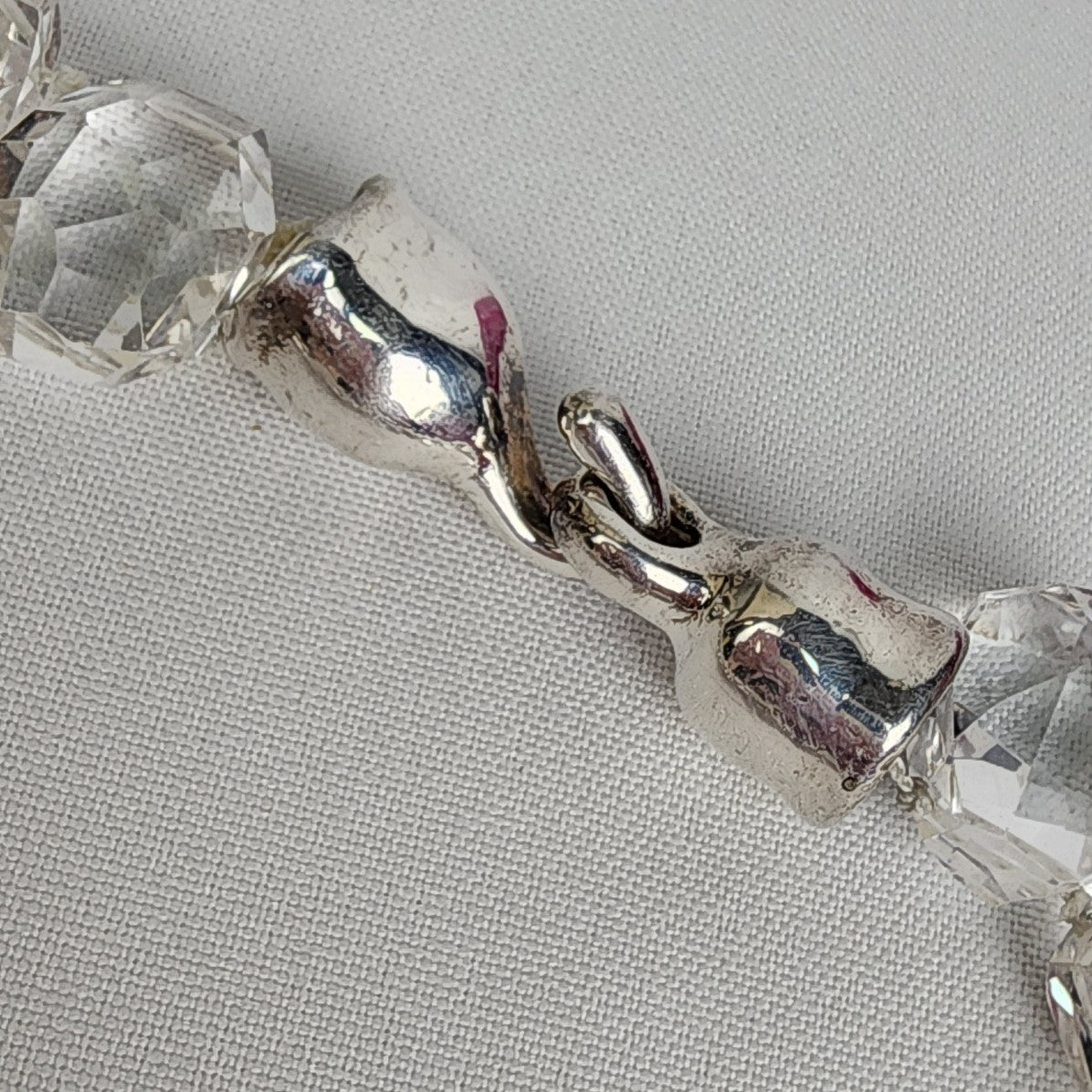 Cut Crystal Hand Knotted Sterling Silver Clasp Necklace