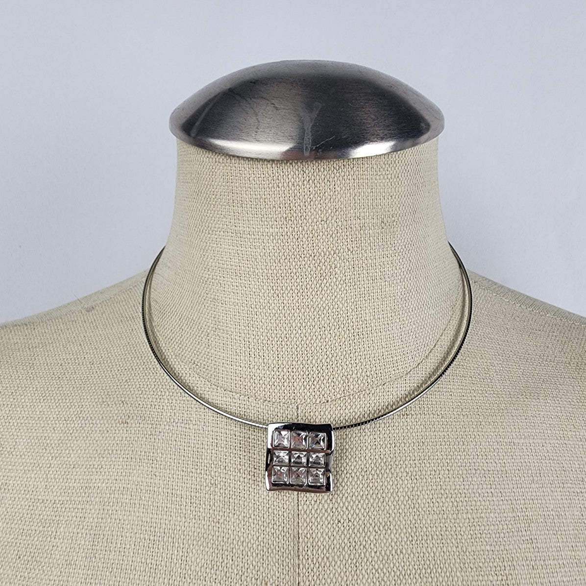 Butler Silver Tone Choker Necklace with Square Pendant
